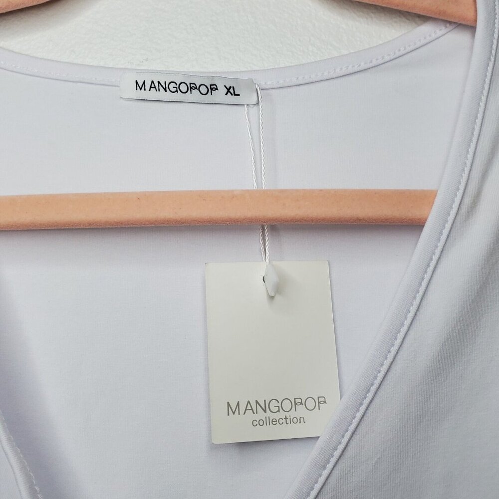 MANGOPOP Women's Cross Wrap Ruched Plunge Sexy Deep V Neck Slim Fit Long Sleeve - Picture 6 of 8